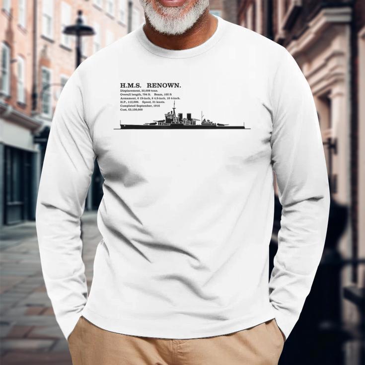 Hms レナウン イギリス巡洋戦艦のシルエットのインフォ グラフィック 長袖Tシャツ 高齢者への贈り物