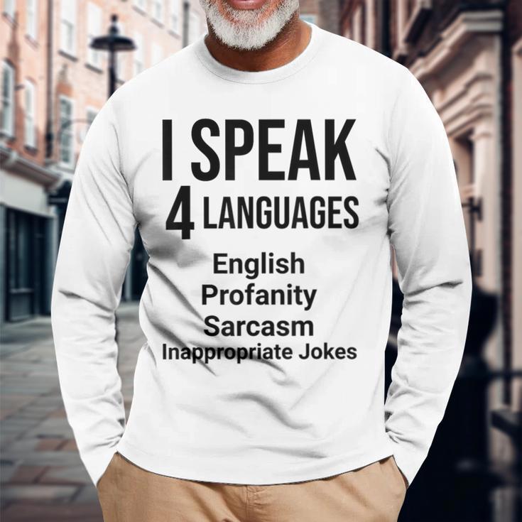 Ipeak 4 Languages おもしろ英語文法先生 長袖Tシャツ 高齢者への贈り物