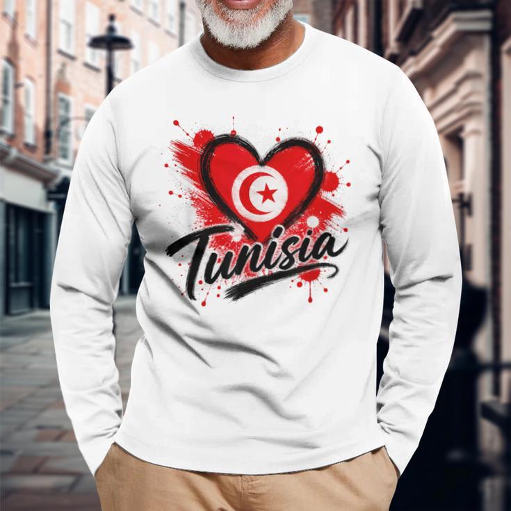 I Love Tunisia 旅行旗 ハート ツーリスト バケーション デザイン 長袖Tシャツ 高齢者への贈り物