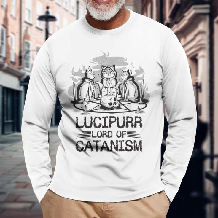 Lucipurr 黒猫 魔法 悪魔 猫 ルシファー オカルティズム 長袖Tシャツ 高齢者への贈り物