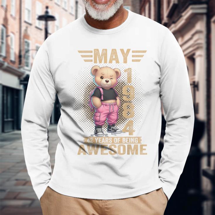On Back 1984年5月 42歳の誕生日 42歳 テディベア 長袖Tシャツ 高齢者への贈り物