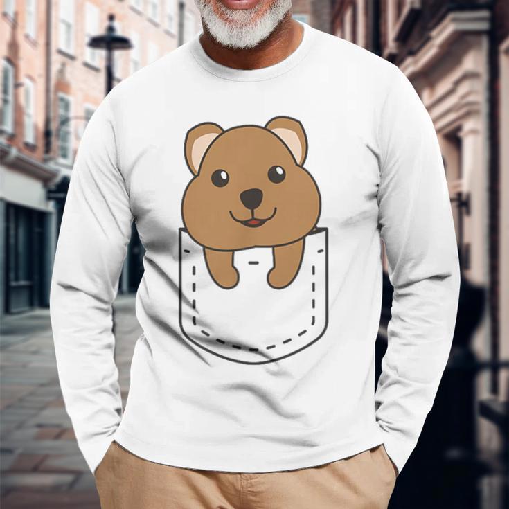 Quokka In Pocket かわいいクオッカ 胸ポケットクオッカ 長袖Tシャツ 高齢者への贈り物