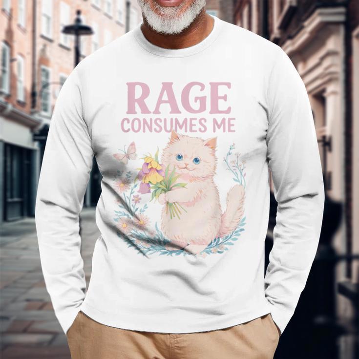 Rage Consumes Me キュート 怒っている猫 面白い 皮肉なミーム 長袖Tシャツ 高齢者への贈り物