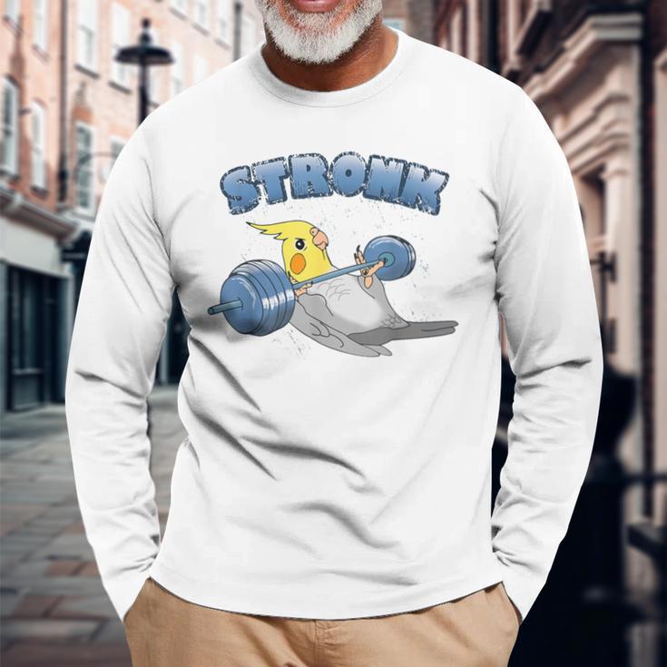 Stronk オカメインコ フィットネス オウム ワークアウト オカメインコ 鳥 ミーム 長袖Tシャツ 高齢者への贈り物