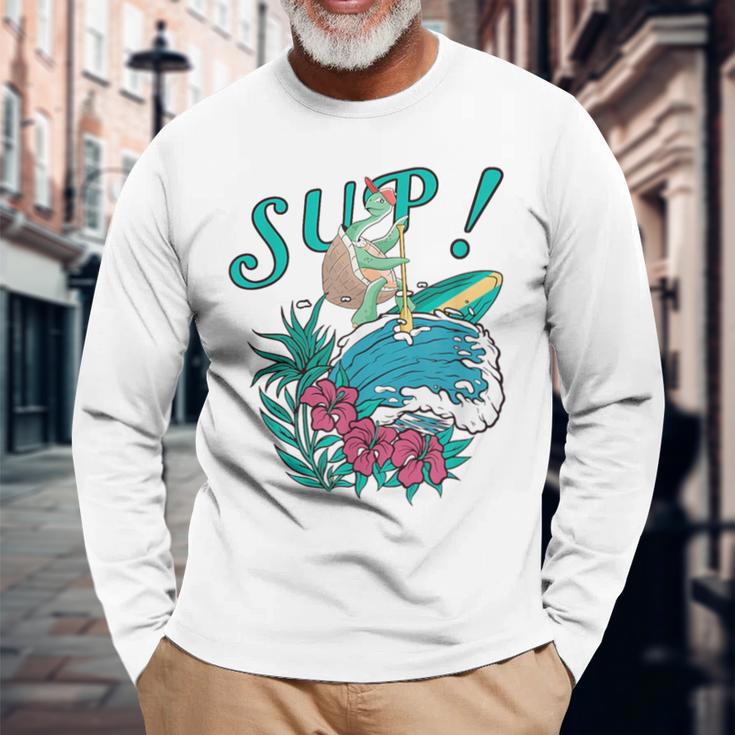 Sup サーフィン スタンドアップ パドル タートル パドリング サブボードup 長袖Tシャツ 高齢者への贈り物