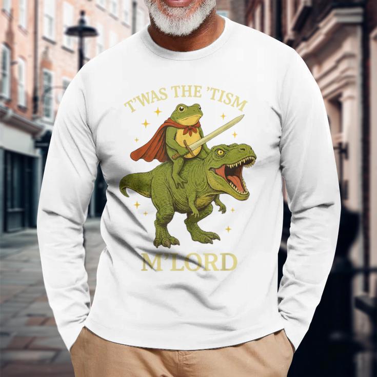Twas The Tism M'lord Frog ライディング 恐竜 ファンタジー 中世 長袖Tシャツ 高齢者への贈り物
