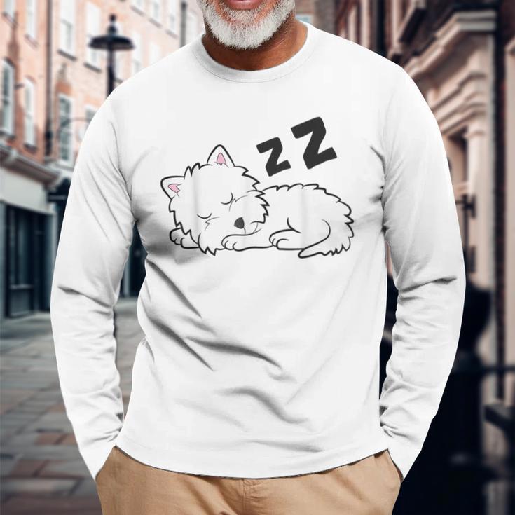 West Highland ホワイトテリア 犬 眠っているかわいいウェスティー 長袖Tシャツ 高齢者への贈り物