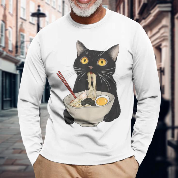 おもしろ猫 ラーメン ヴィンテージ 和麺 長袖Tシャツ 高齢者への贈り物