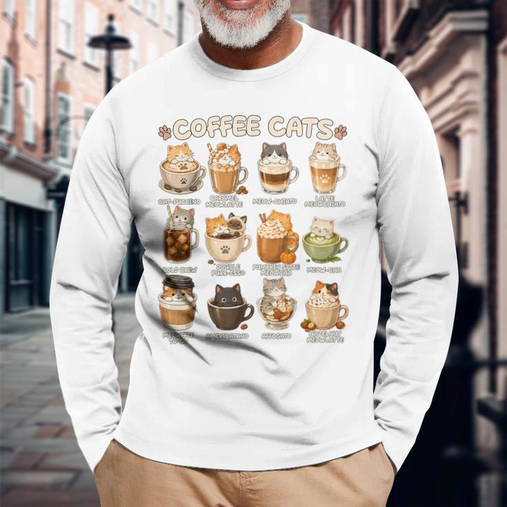 かわいいアニメコーヒー猫カプチーノかわいい猫カフェデザイン 長袖Tシャツ 高齢者への贈り物