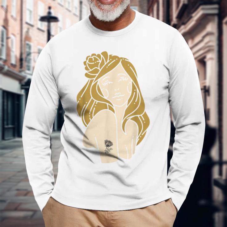 かわいいタトゥーガールファニーユニセックスデザインメンズレディースtシャツ 長袖Tシャツ 高齢者への贈り物