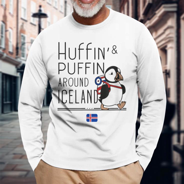 アイスランド周辺のハフィンとパフィン 北欧アドベンチャーお土産 長袖Tシャツ 高齢者への贈り物