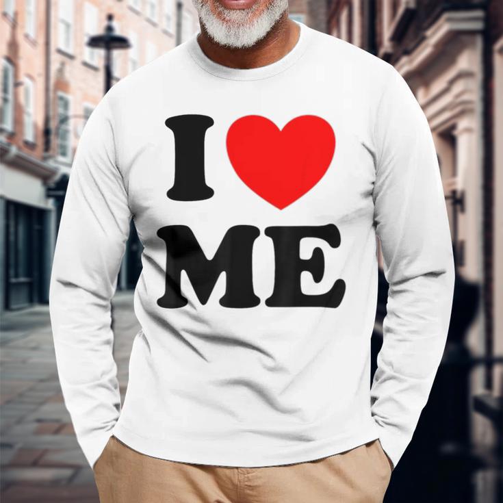アイ・ラヴ・ミーシャツ I レッド・ハート・ミーアイ・ラヴ・マイセルフ & アイ・ファニー 長袖Tシャツ 高齢者への贈り物
