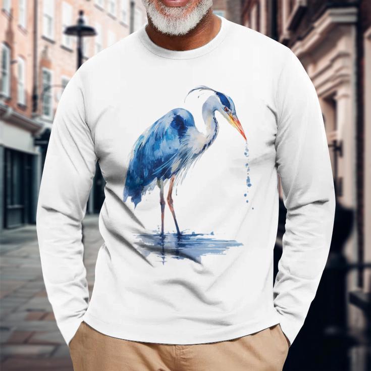 アオサギ バードウォッチング 長袖Tシャツ 高齢者への贈り物