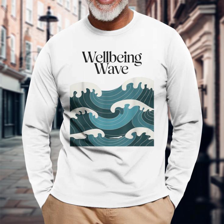 ウェルビーイングウェーブ オーシャンデザイン 健康 長袖Tシャツ 高齢者への贈り物