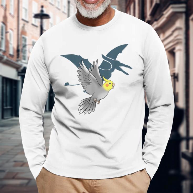 オウム 恐竜 オカメインコ テロダクティルシャドウ 長袖Tシャツ 高齢者への贈り物