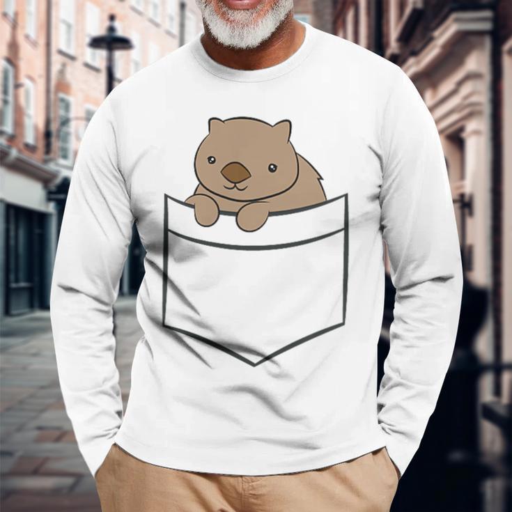 オーストラリアン・ウォンバット ポケット付き キュート ベビー ウォンバット 長袖Tシャツ 高齢者への贈り物