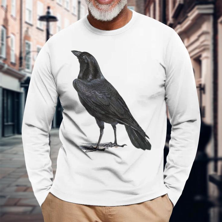 カラス ヴィンテージ イラスト カラス 長袖Tシャツ 高齢者への贈り物