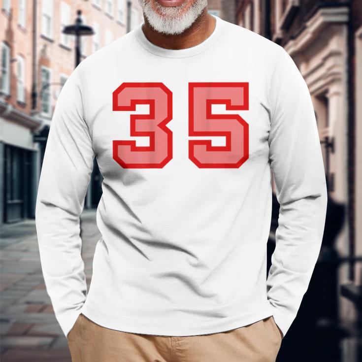 クールなレトロなレタリングジャージバックナンバー35 Thirtyfive 長袖Tシャツ 高齢者への贈り物