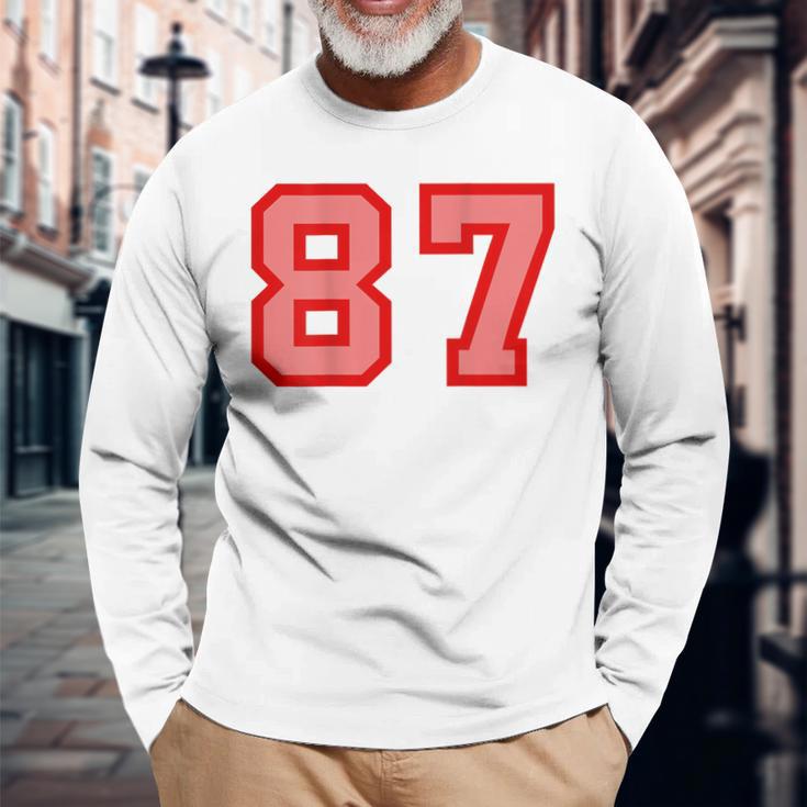 クールなレトロなレタリングジャージバック番号87 Eightyseven 長袖Tシャツ 高齢者への贈り物