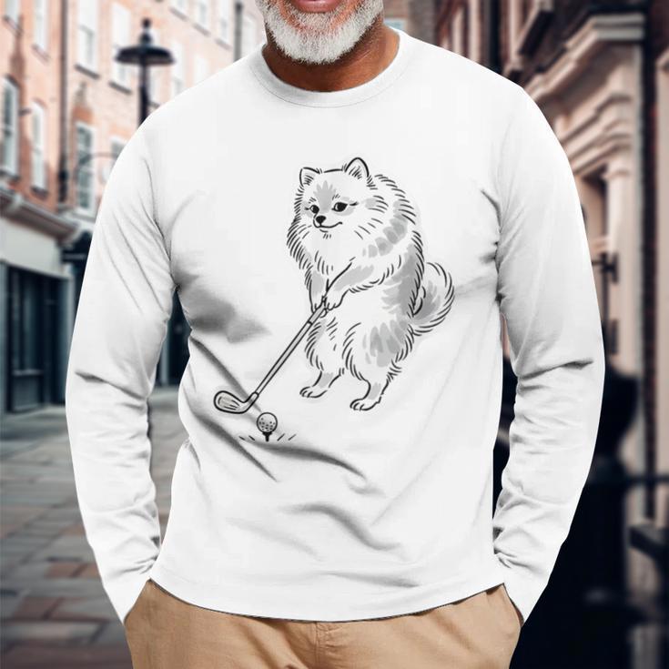 ゴルフ ポメラニアン グッズ おもしろ 犬 面白い 笑える 和風 長袖Tシャツ 高齢者への贈り物