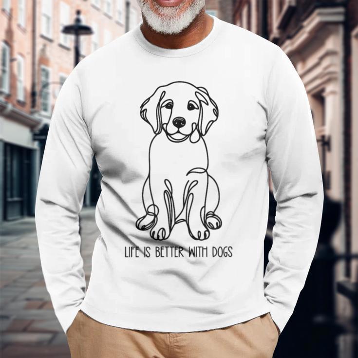 ゴールデンレトリバー シルエット ラインアート 犬と暮らす幸せ メッセージデザイン 長袖Tシャツ 高齢者への贈り物
