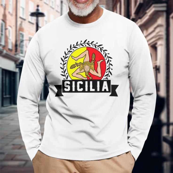 シチリア国旗 シチリア・パレルモ イタリア 長袖Tシャツ 高齢者への贈り物