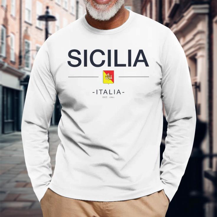 シチリア家族旅行 イタリア国旗 イタリアギフト シチリア島 長袖Tシャツ 高齢者への贈り物