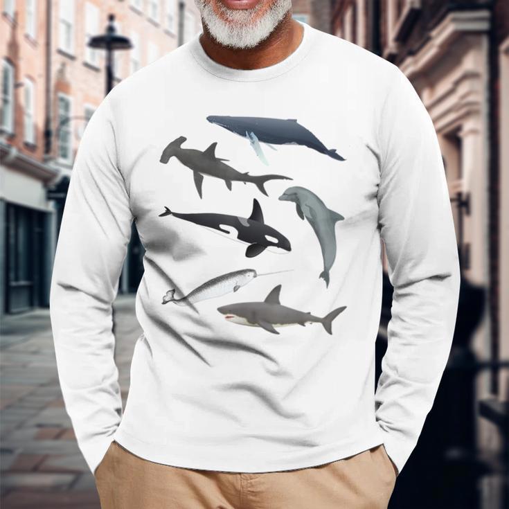シャチ ジンベイザメ イッカク イルカ 海の生き物 長袖Tシャツ 高齢者への贈り物