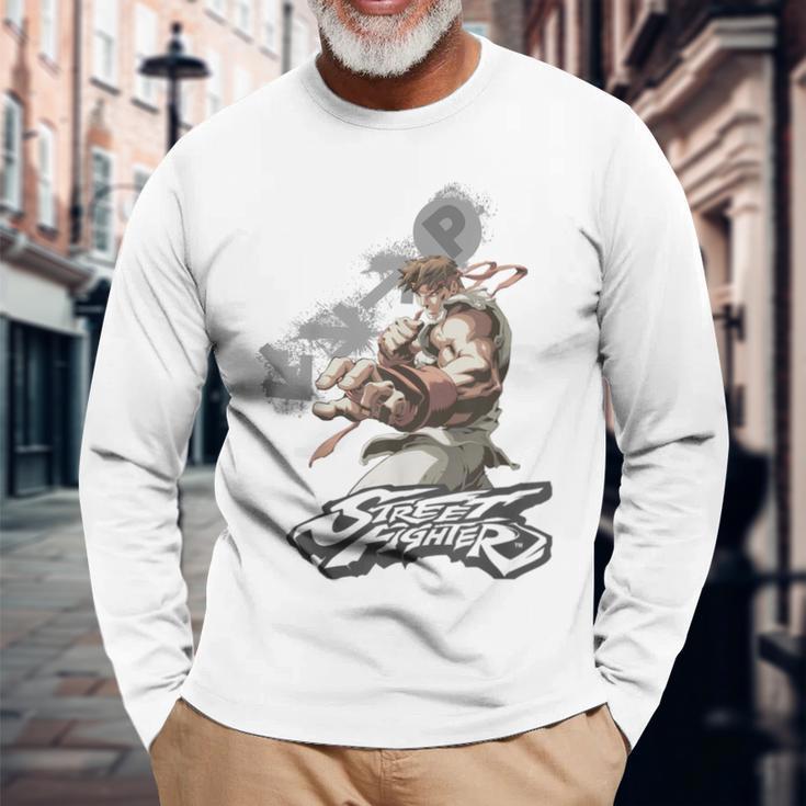 ストリートファイター リュウ ポートレート 火の玉 壮大な対決 ゲーマー 長袖Tシャツ 高齢者への贈り物