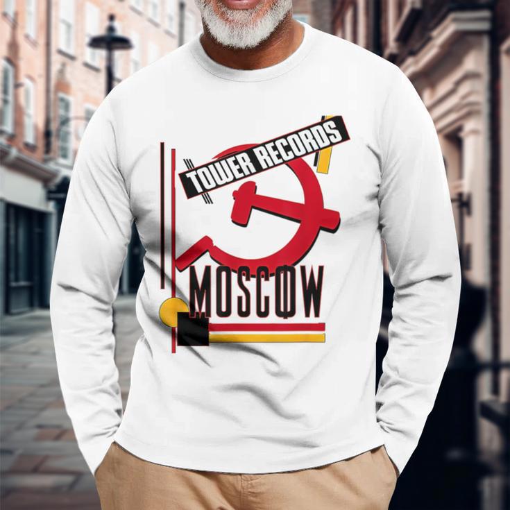 タワーレコード モスクワ レトロ ヴィンテージ 音楽 長袖Tシャツ 高齢者への贈り物