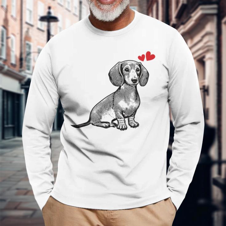 ダックスフンド かわいいダックスプリント 愛犬家グッズ Dachshund 長袖Tシャツ 高齢者への贈り物