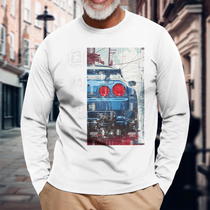 バックプリント ディストレス Jdm ドリフトカー 日本国内市場 長袖Tシャツ 高齢者への贈り物