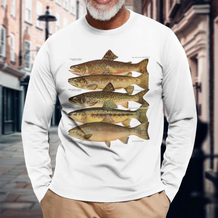 トラウト魚種種フィッシング フライフィッシング トラウト 長袖Tシャツ 高齢者への贈り物