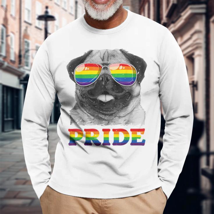 パグ ゲイプライド Lgbt レインボーフラッグ サングラス Lgbtq ギフト 犬 長袖Tシャツ 高齢者への贈り物