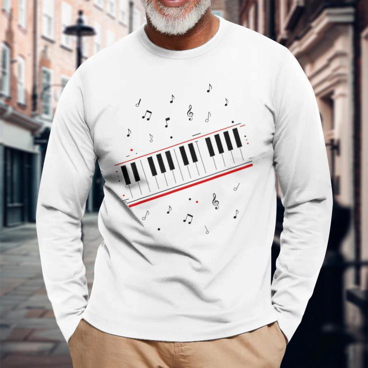 ピアノ ビート キーボード 音符 ミュージシャン ピアノ レッスン 長袖Tシャツ 高齢者への贈り物
