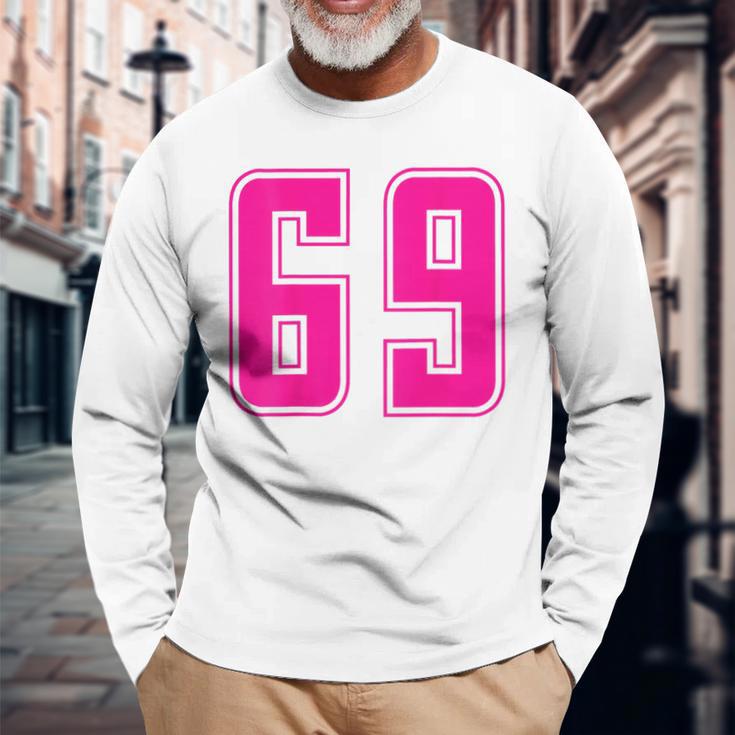 ピンク色背番号 69 チーム短大スポーツピンク色背番号付きユニフォーム 長袖Tシャツ 高齢者への贈り物