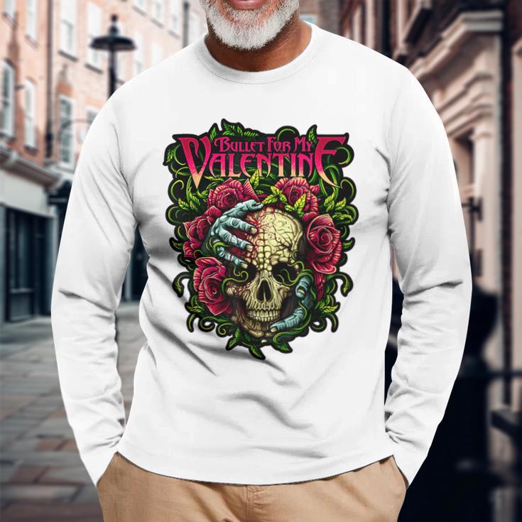 ファニー・ブレット、マイ・バレンタイン・スカル・ローゼズ、レッド・ブラッド・ホラー 長袖Tシャツ 高齢者への贈り物
