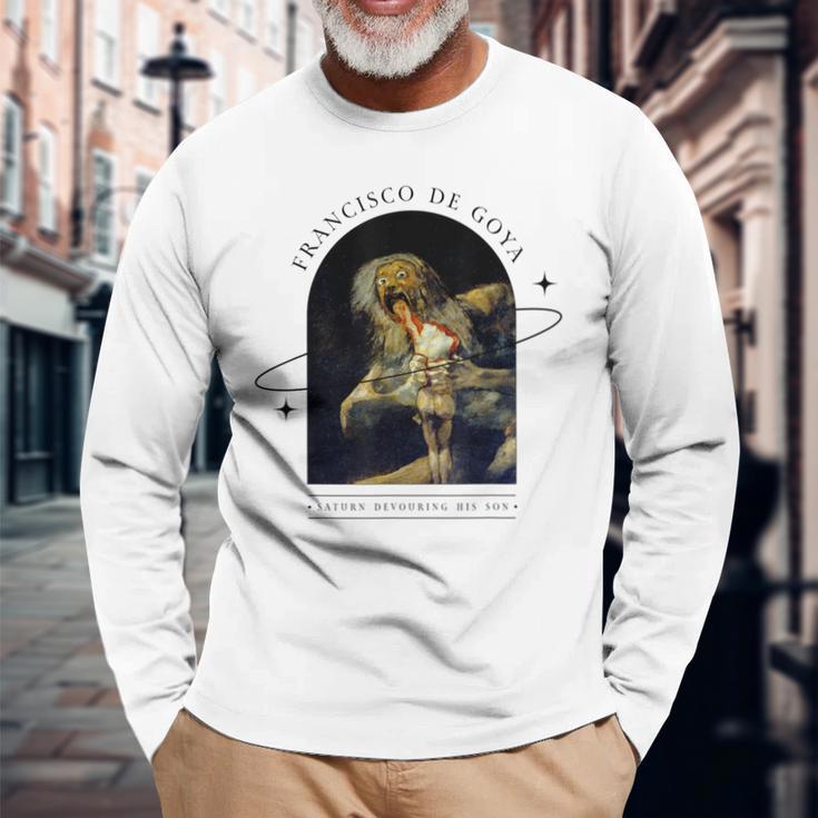 フランシスコ デ ゴヤ デザイン ホラー ゴシック アート 長袖Tシャツ 高齢者への贈り物