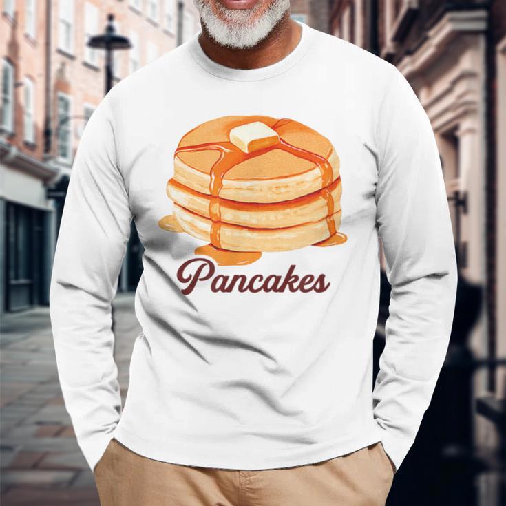 ホットケーキ パンケーキ Pancakes バター はちみつ イラスト 喫茶店 洋菓子 レトロ 水彩 綺麗 かわいい 長袖Tシャツ 高齢者への贈り物