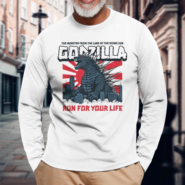 モンスター – ゴジラ：必死の逃亡 長袖Tシャツ 高齢者への贈り物