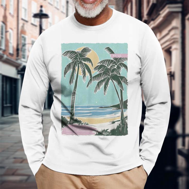 ヤシの木 ヤシの木 ビーチ 海 太陽 休暇 休暇 夏 長袖Tシャツ 高齢者への贈り物
