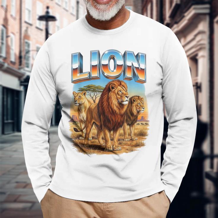 ライオン ヴィンテージ 70年代 90年代 レトロ ライオン アフリカ 動物好き 長袖Tシャツ 高齢者への贈り物