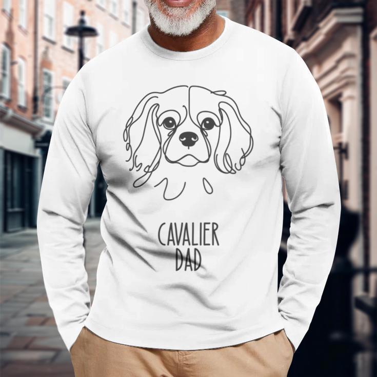 ラインアートベストドッグダッドメンズ-キャバリア 長袖tシャツ 長袖Tシャツ 高齢者への贈り物