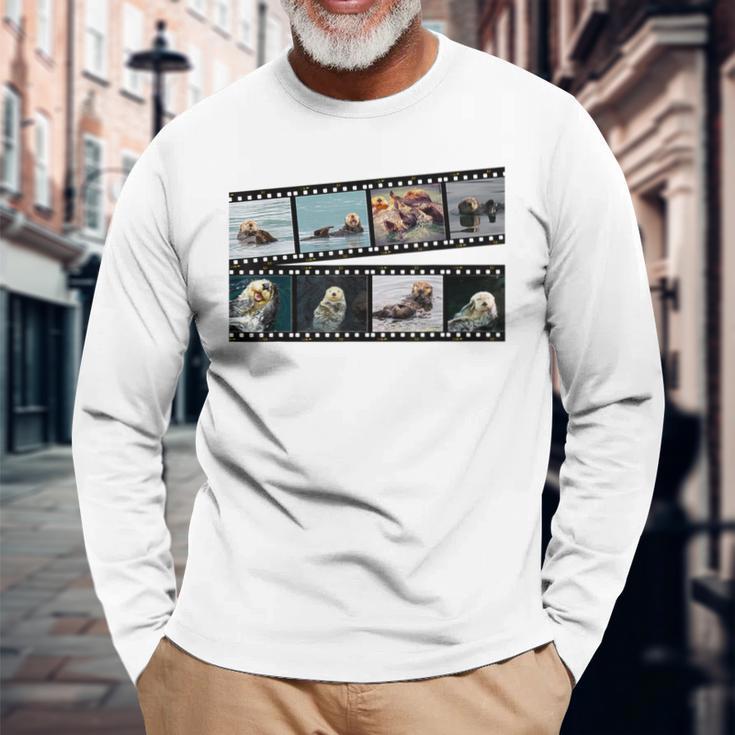 ラッコ フィルムストリップ 写真 フォト コラージュ 長袖Tシャツ 高齢者への贈り物