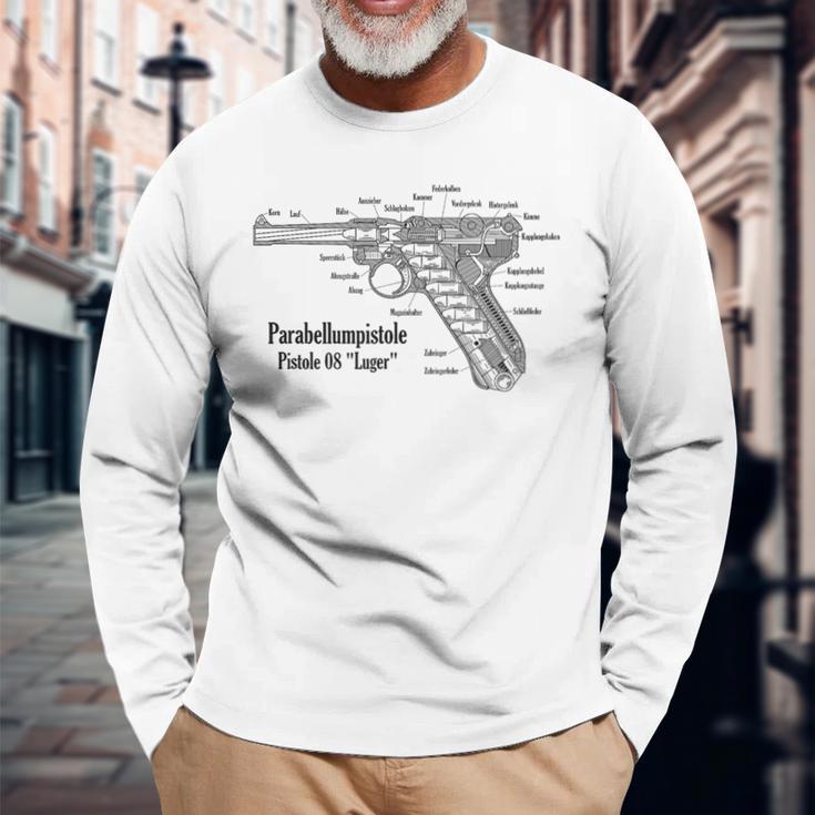 ルガーピストル Ww2 ドイツ軍 P08 断面図 長袖Tシャツ 高齢者への贈り物
