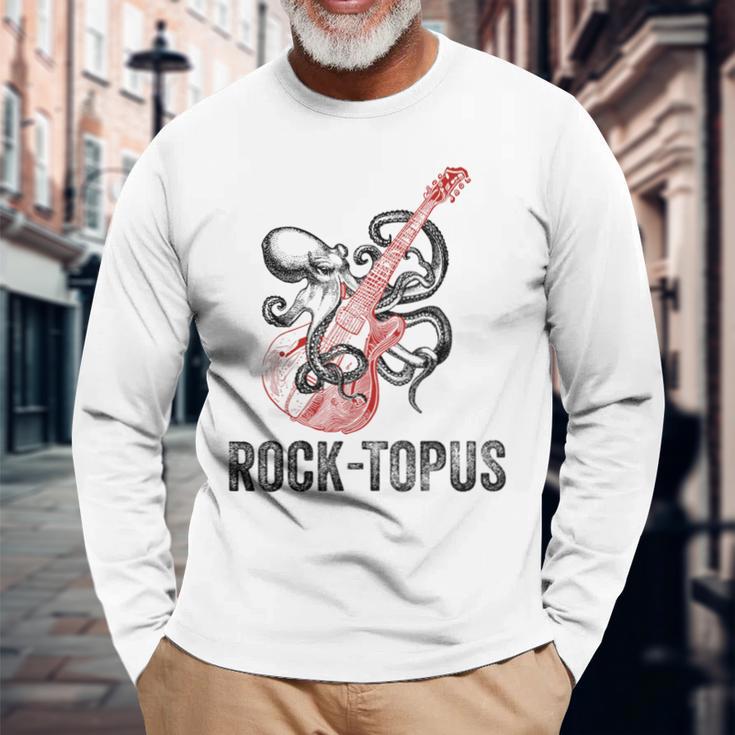 レトロ オクトパス クラーケン ギターを弾く Rock-Topus ギタリスト 長袖Tシャツ 高齢者への贈り物