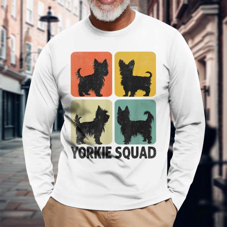 レトロ シルホーエット ヨーキー スクワッド ヨークシャーテリア ヨーキー 犬 長袖Tシャツ 高齢者への贈り物