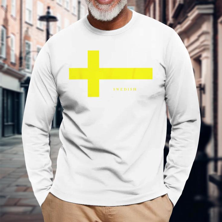 レトロ スウェーデン国旗 メンズ レディース キッズ ヴィンテージ ギフト 長袖Tシャツ 高齢者への贈り物