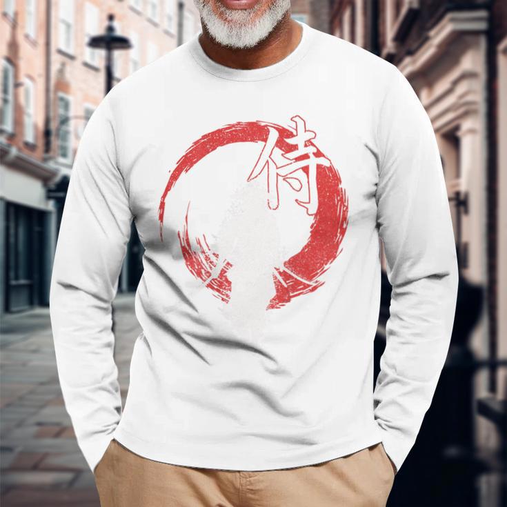 レトロな武士道 武士 日本のサムライデザイン 長袖Tシャツ 高齢者への贈り物