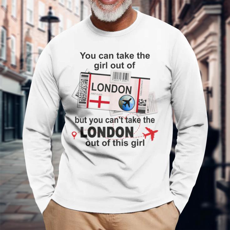 ロンドンガール ロンドン搭乗券 ロンドン 長袖Tシャツ 高齢者への贈り物